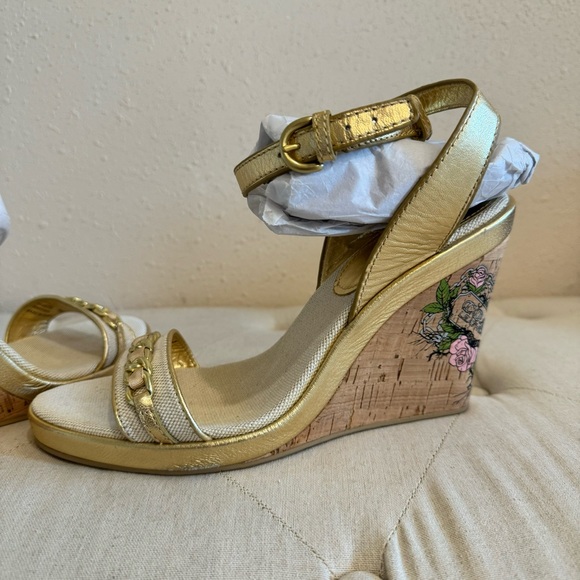 COACH Ellete Tatoo Gold Wedge Sandals 9B - Picture 10 of 11